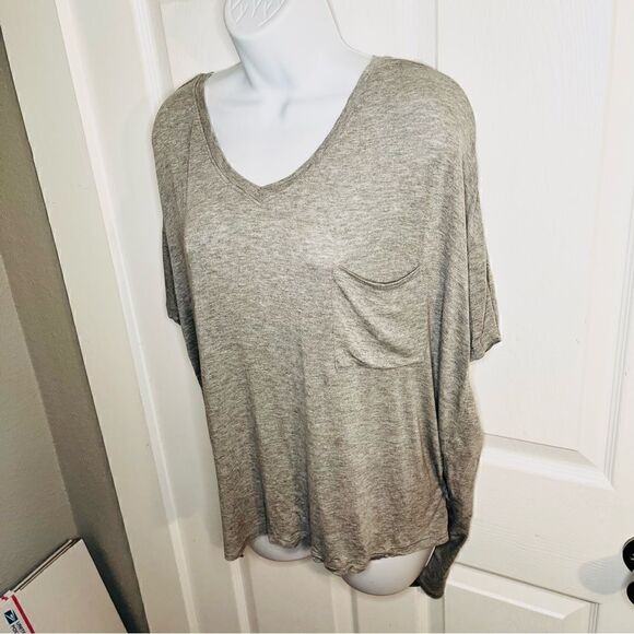 Abound Boxy High Low Hem Oversized Pocket V-Neck Tshirt Heather Gray M - Picture 4 of 9